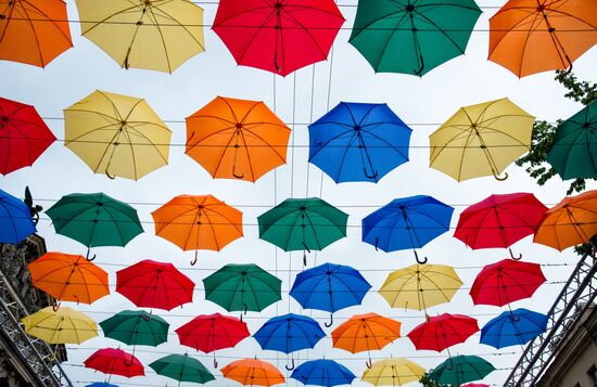 Floating Umbrellas alley in St. Petersburg