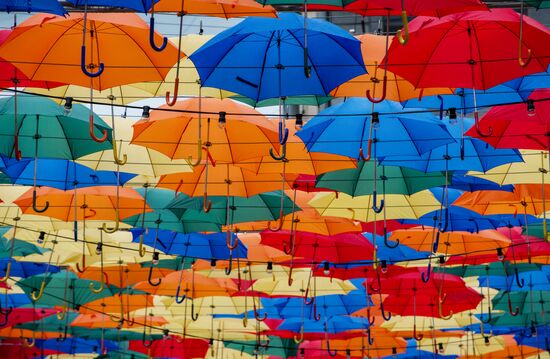 Floating Umbrellas alley in St. Petersburg