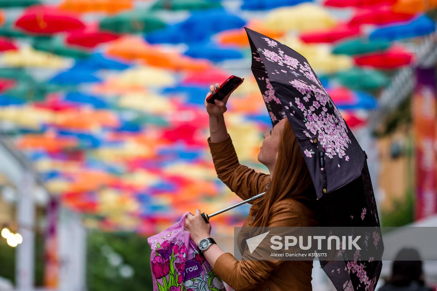 Floating Umbrellas alley in St. Petersburg