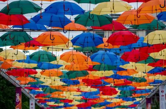 Floating Umbrellas alley in St. Petersburg