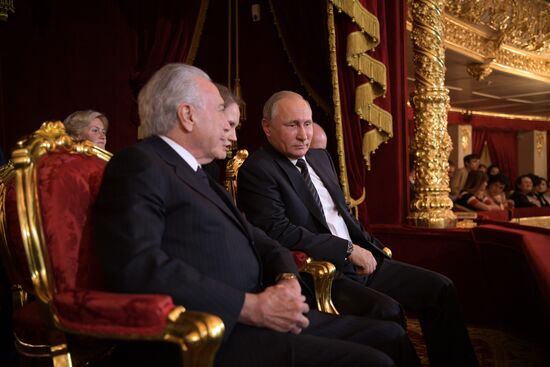 President Putin and Brazil's President Temer attend Bolshoi Theate show