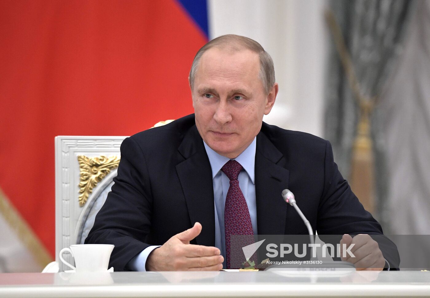 Russian President Vladimir Putin meets with graduating class teachers