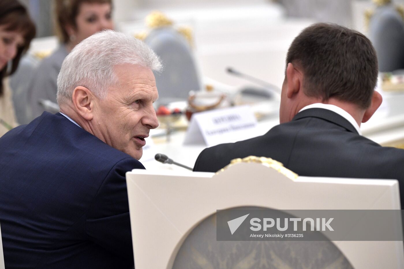 Russian President Vladimir Putin meets with graduating class teachers