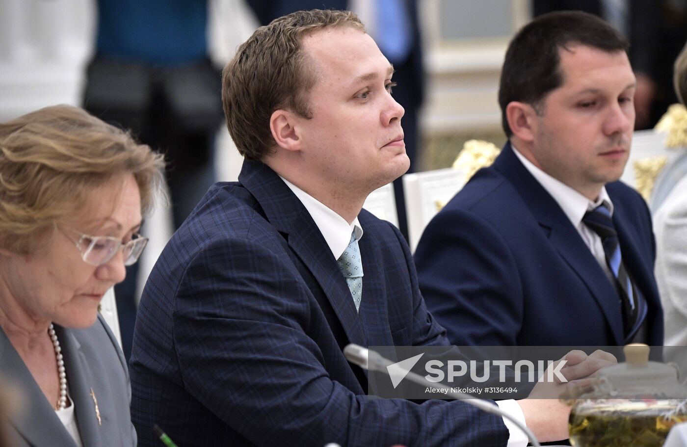 Russian President Vladimir Putin meets with graduating class teachers