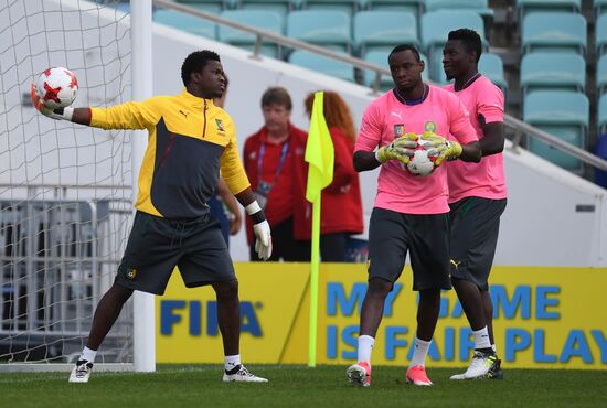 Football. 2017 FIFA Confederations Cup. Training session of Cameroon's national team