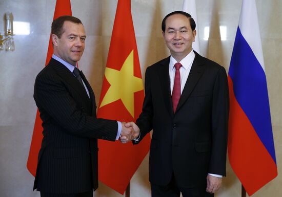 Russian Prime Minister Dmitry Medvedev meets with President of Vietnam Tran Dai Quang