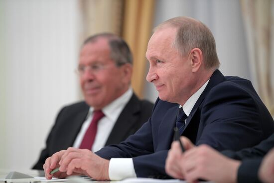 Russian President Vladimir Putin meets with German Minister of Foreign Affairs Sigmar Gabriel