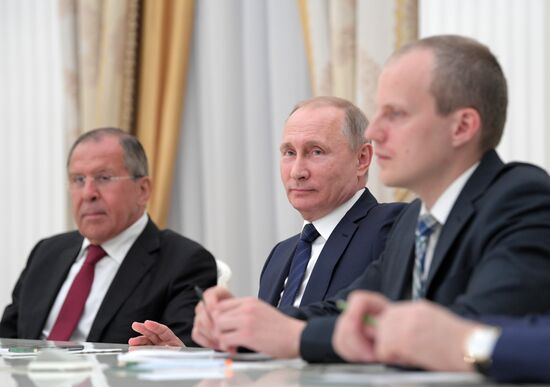Russian President Vladimir Putin meets with German Minister for Foreign Affairs Sigmar Gabriel