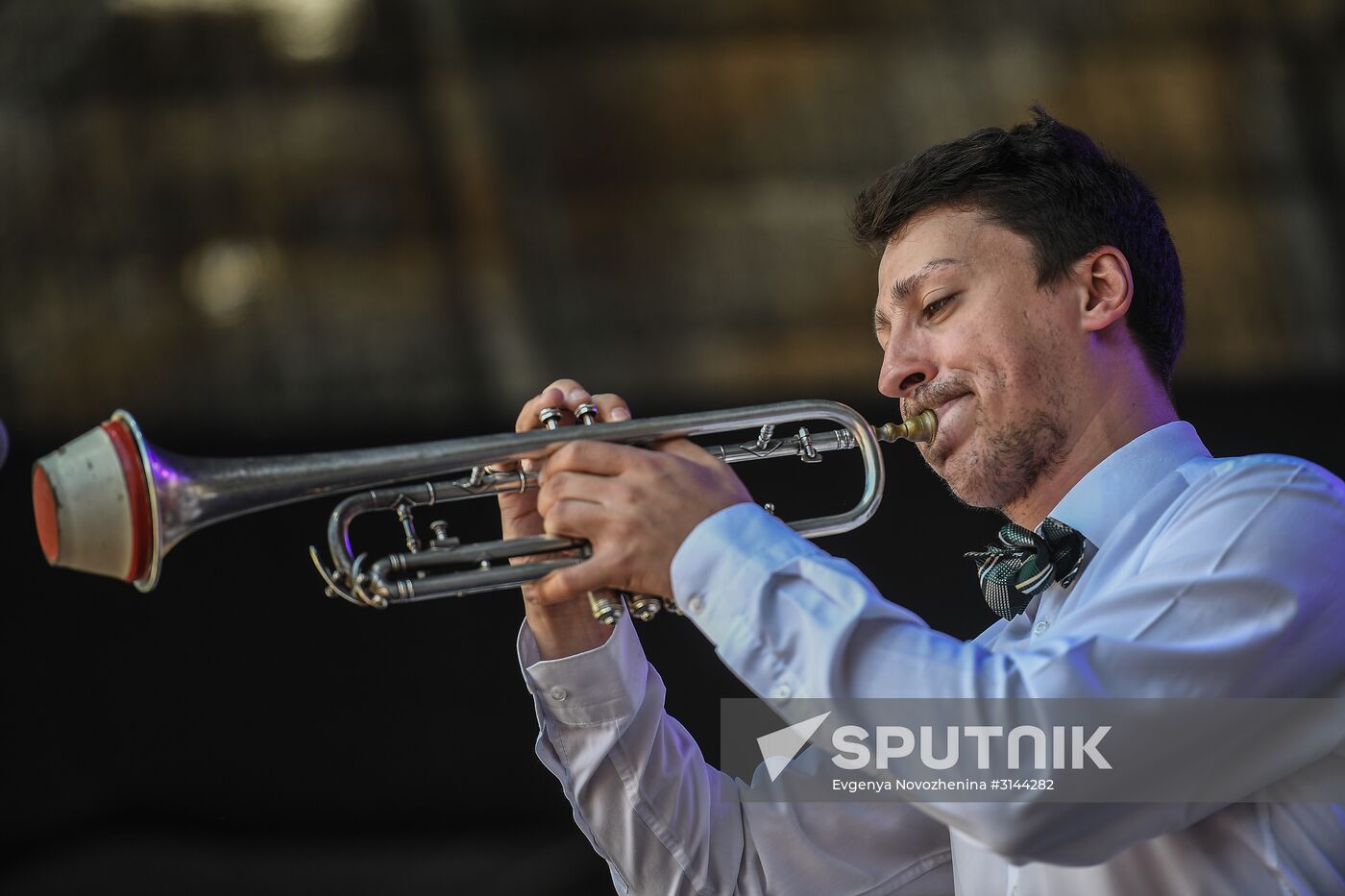 Jazz trumpeter Peter Vostokov performs with the Big Jazz Orchestra at the 14th international jazz festival, Usadba Jazz, held at the Arkhangelskoye estate museum. Location: Russia, Moscow. Author: Evgenya Novozhenina/Sputnik. Fourteenth Usadba Jazz Festival