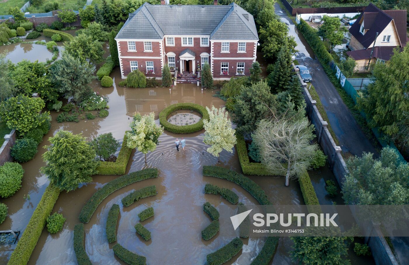 Houses flooded in Molodenovo, Moscow Region