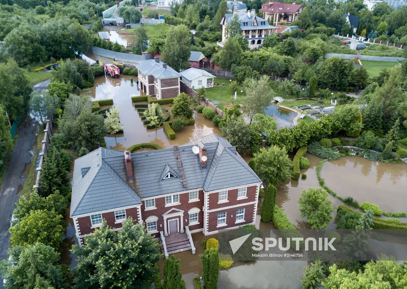 Houses flooded in Molodenovo, Moscow Region