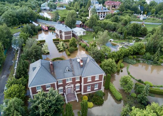 Houses flooded in Molodenovo, Moscow Region