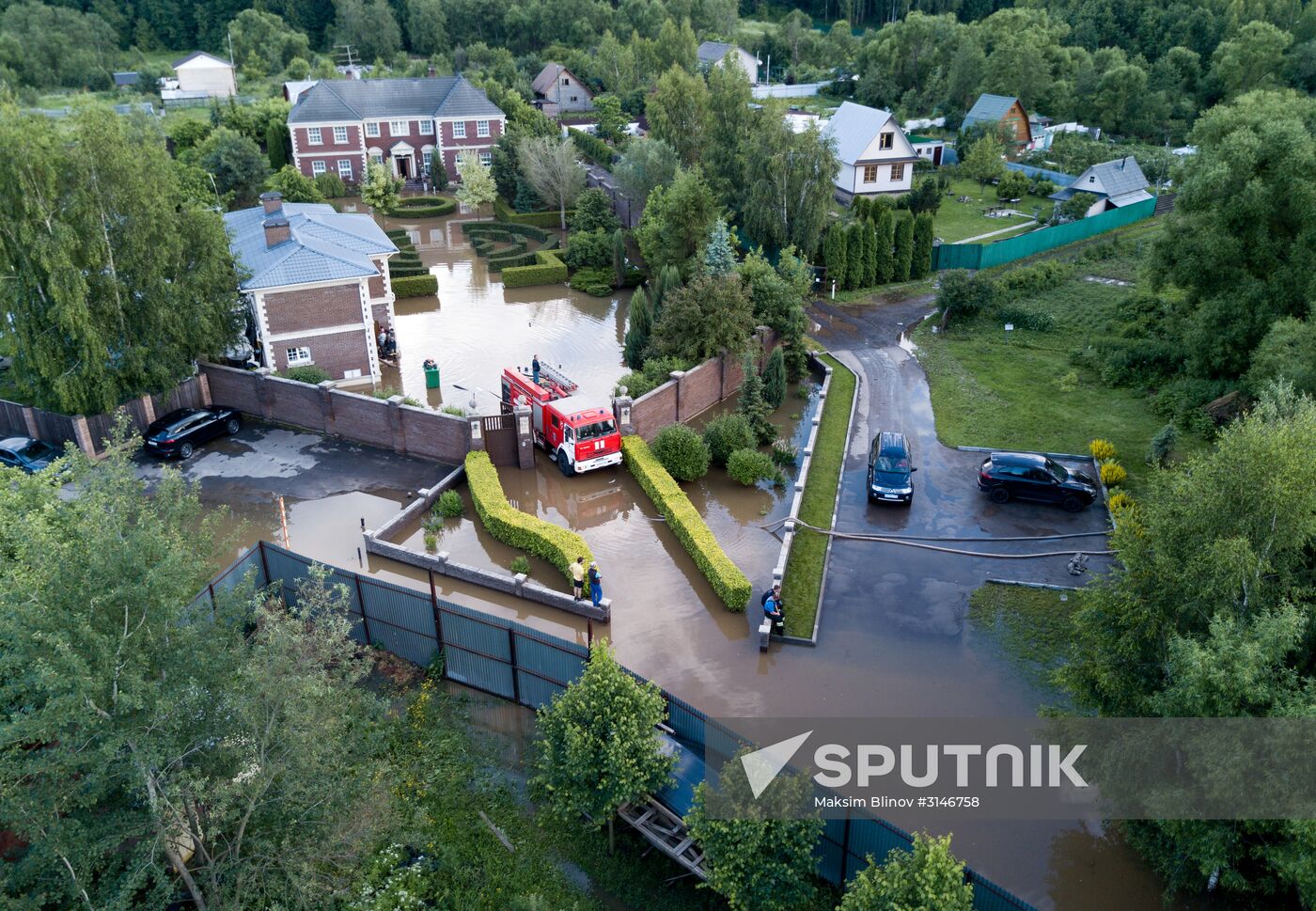Houses flooded in Molodenovo, Moscow Region