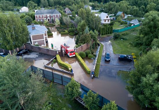 Houses flooded in Molodenovo, Moscow Region