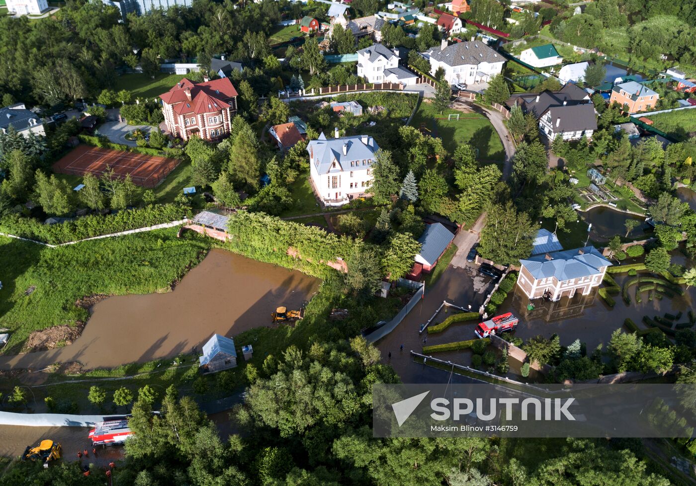 Houses flooded in Molodenovo, Moscow Region