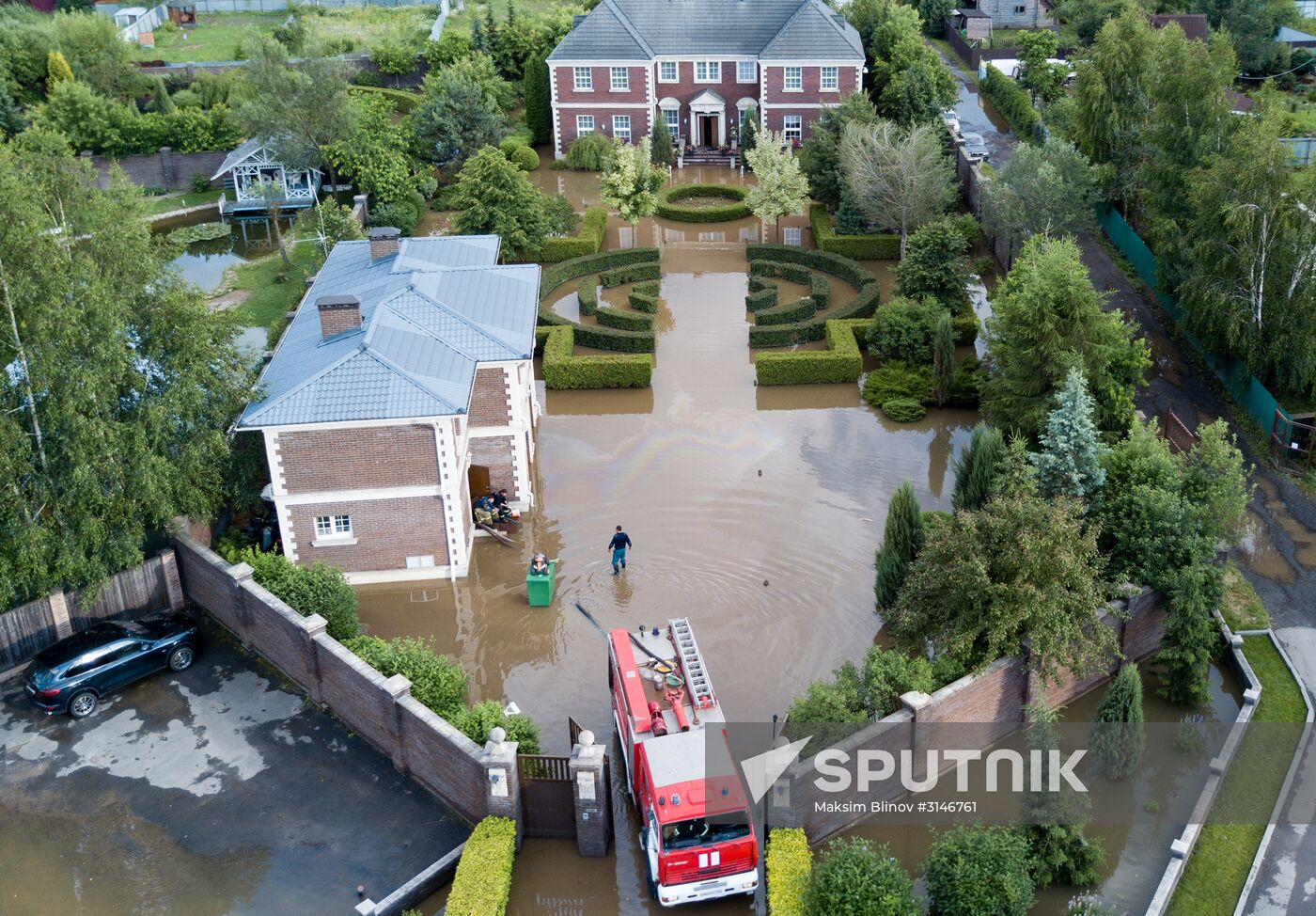 Houses flooded in Molodenovo, Moscow Region
