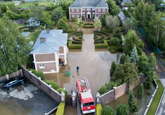 Houses flooded in Molodenovo, Moscow Region