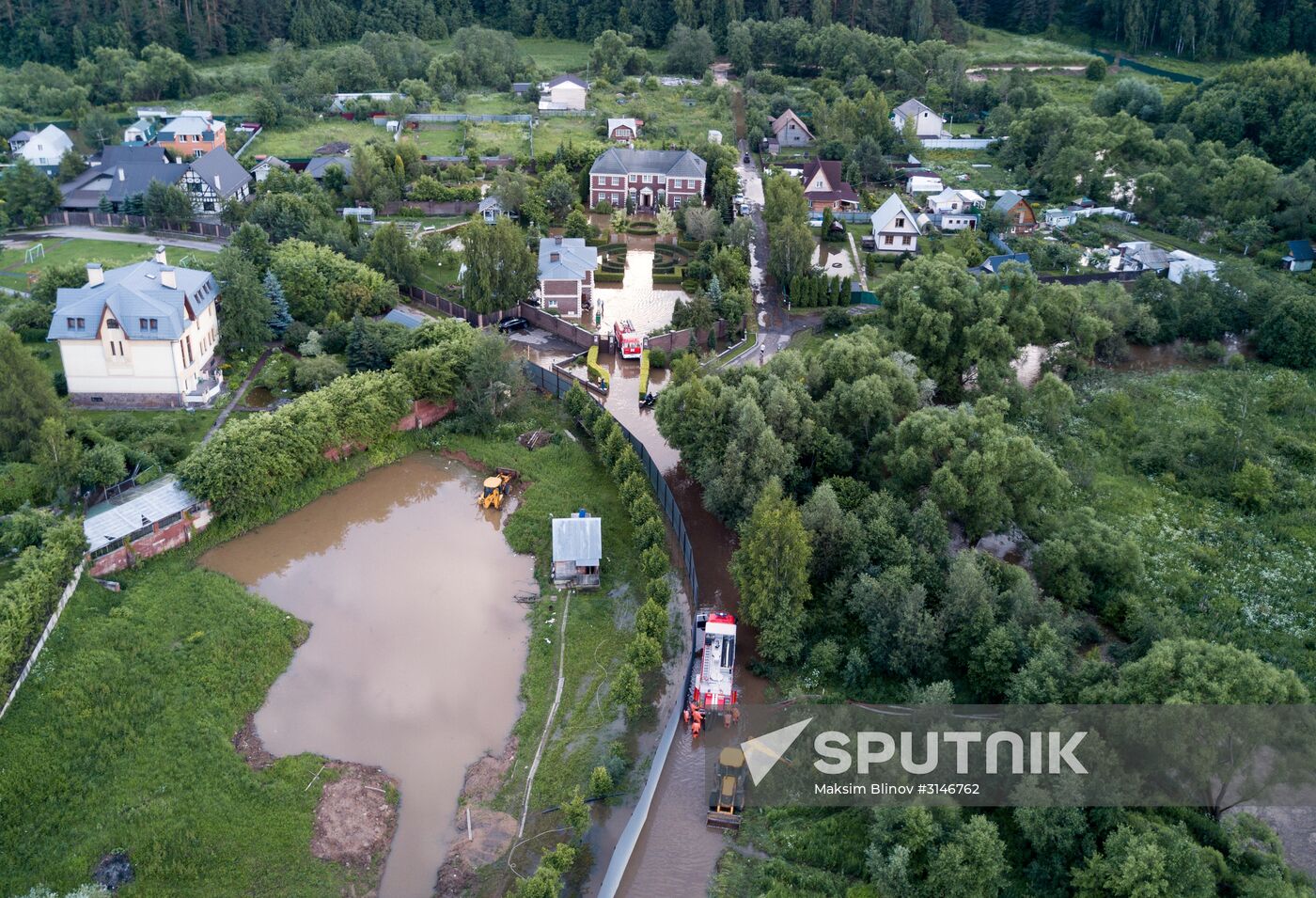Houses flooded in Molodenovo, Moscow Region