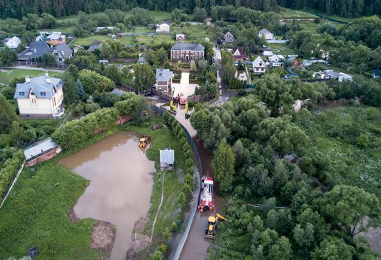 Houses flooded in Molodenovo, Moscow Region