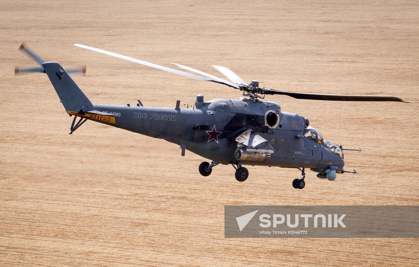 Mi-35M helicopters on training flights in Krasnodar Territory