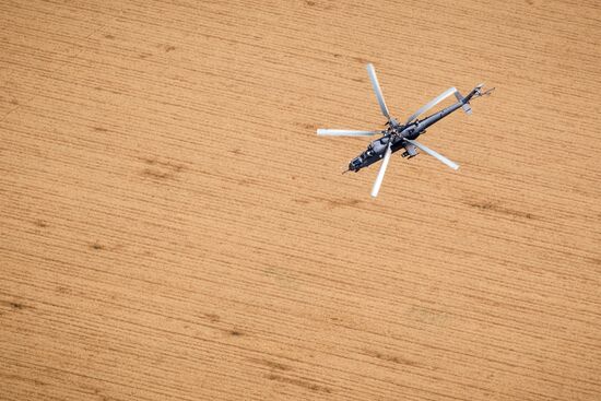 Mi-35M helicopters on training flights in Krasnodar Territory