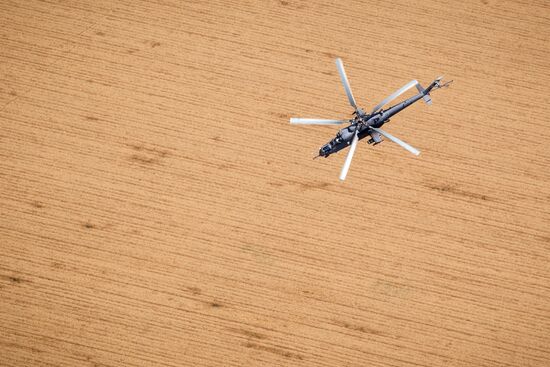 Mi-35M helicopters on training flights in Krasnodar Territory