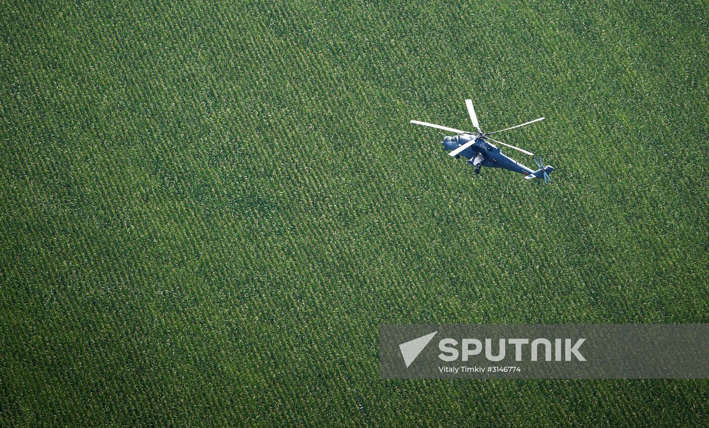 Mi-35M helicopters on training flights in Krasnodar Territory