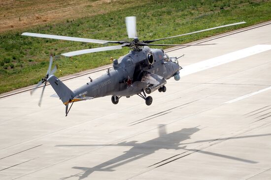 Mi-35M helicopters on training flights in Krasnodar Territory