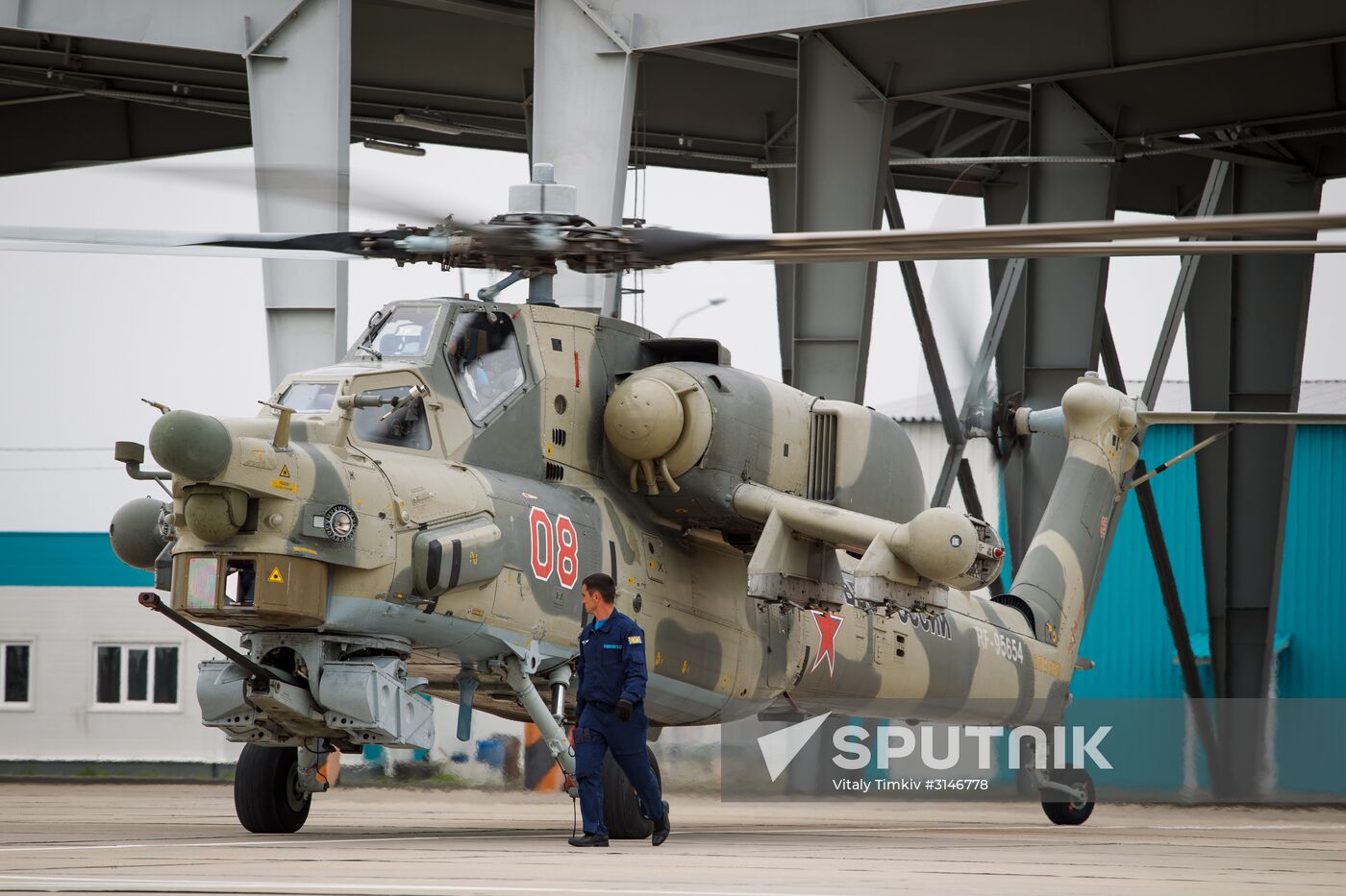 Mi-35M helicopters on training flights in Krasnodar Territory