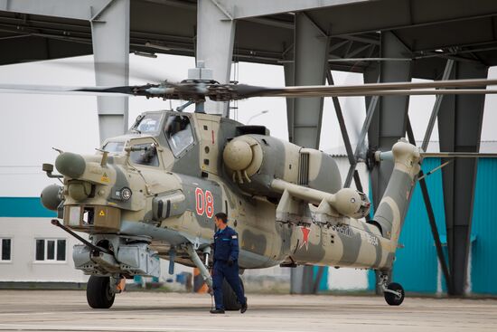 Mi-35M helicopters on training flights in Krasnodar Territory