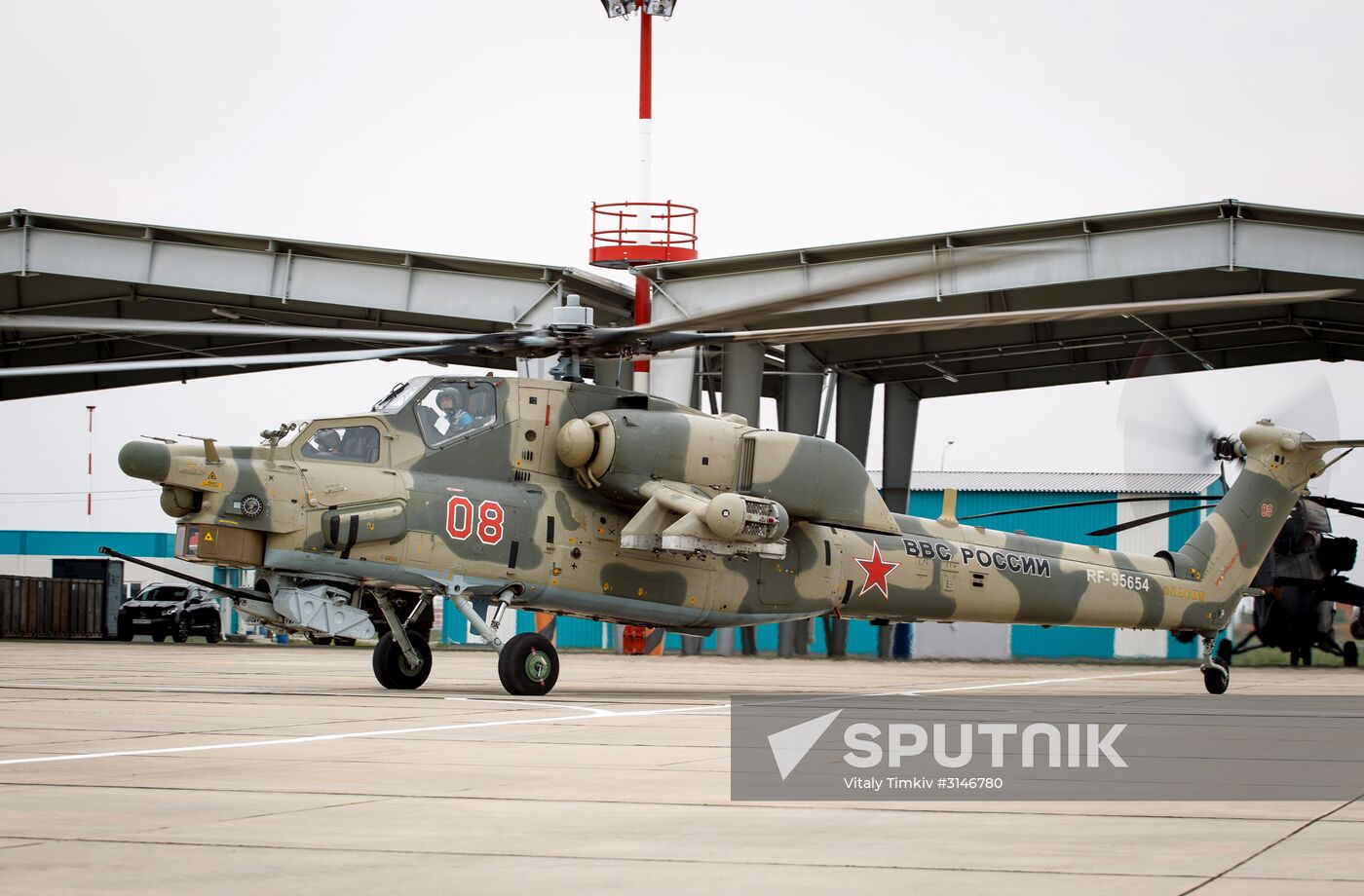 Mi-35M helicopters on training flights in Krasnodar Territory