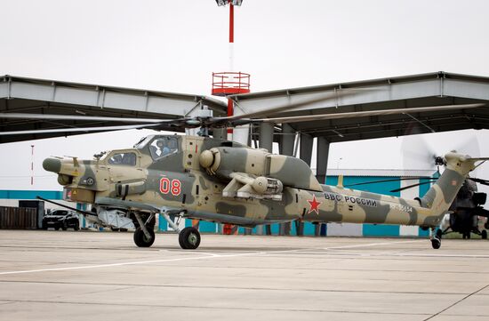 Mi-35M helicopters on training flights in Krasnodar Territory