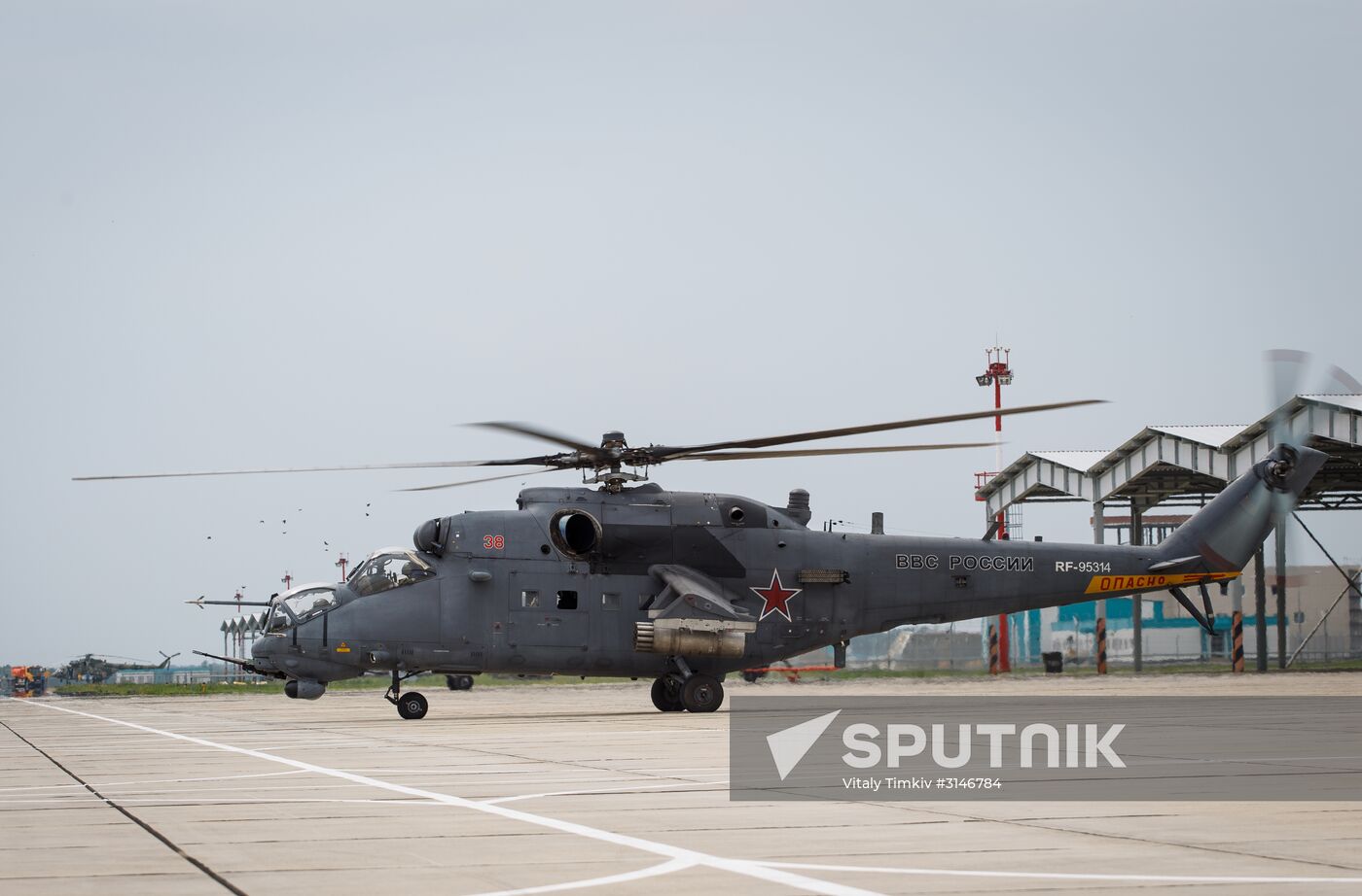 Mi 35M helicopters on training flights in Krasnodar Territory