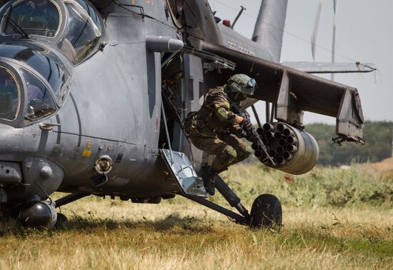 Mi-35M helicopters on training flights in Krasnodar Territory