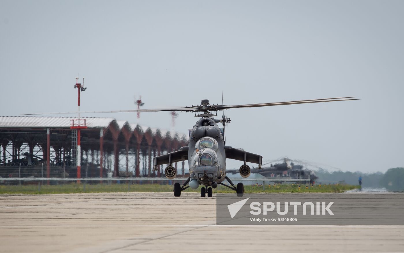 Mi 35M helicopters on training flights in Krasnodar Territory