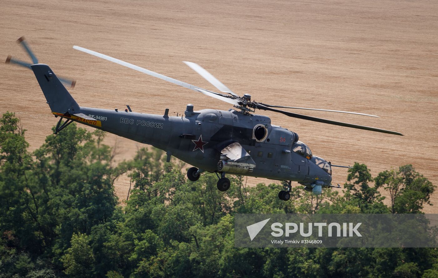Mi 35M helicopters on training flights in Krasnodar Territory