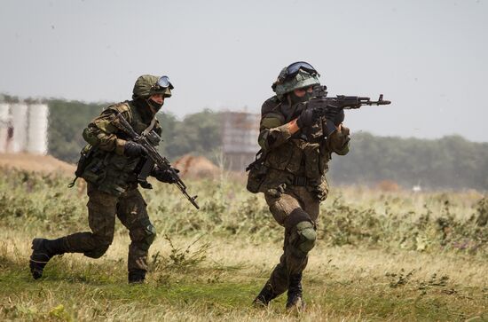 Mi 35M helicopters on training flights in Krasnodar Territory