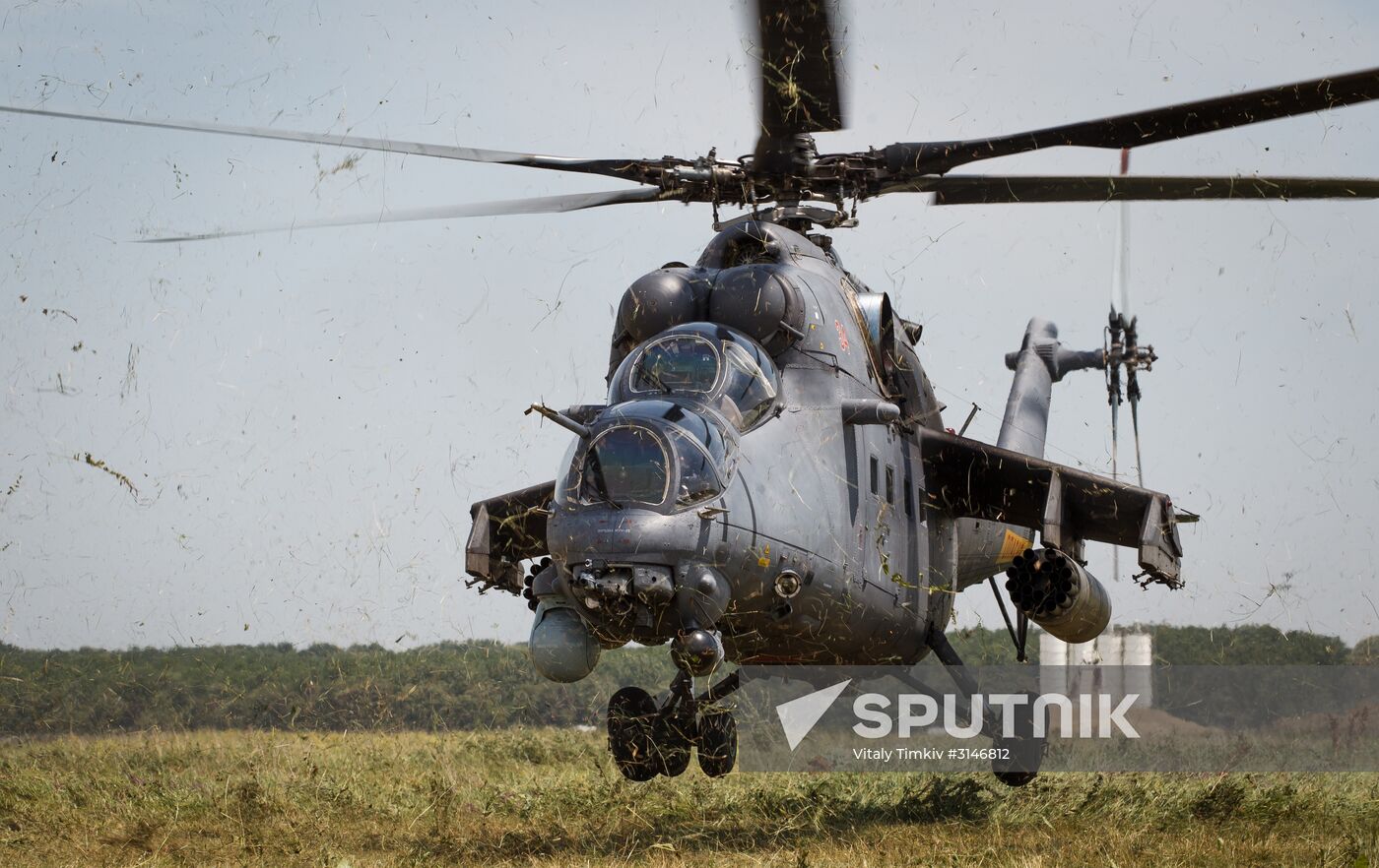 Mi 35M helicopters on training flights in Krasnodar Territory