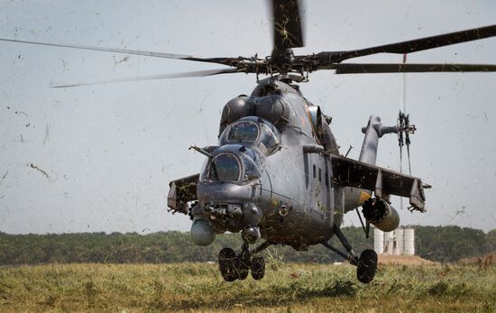 Mi 35M helicopters on training flights in Krasnodar Territory