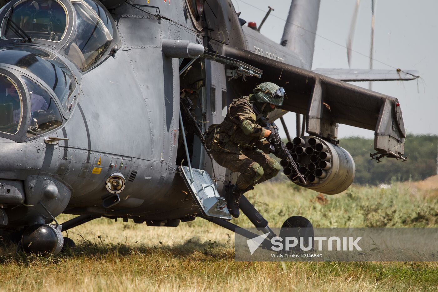 Mi-35M helicopters on training flights in Krasnodar Territory