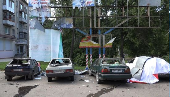 Aftermath of explosions in Lugansk center