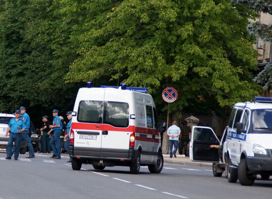 Aftermath of explosions in Lugansk center