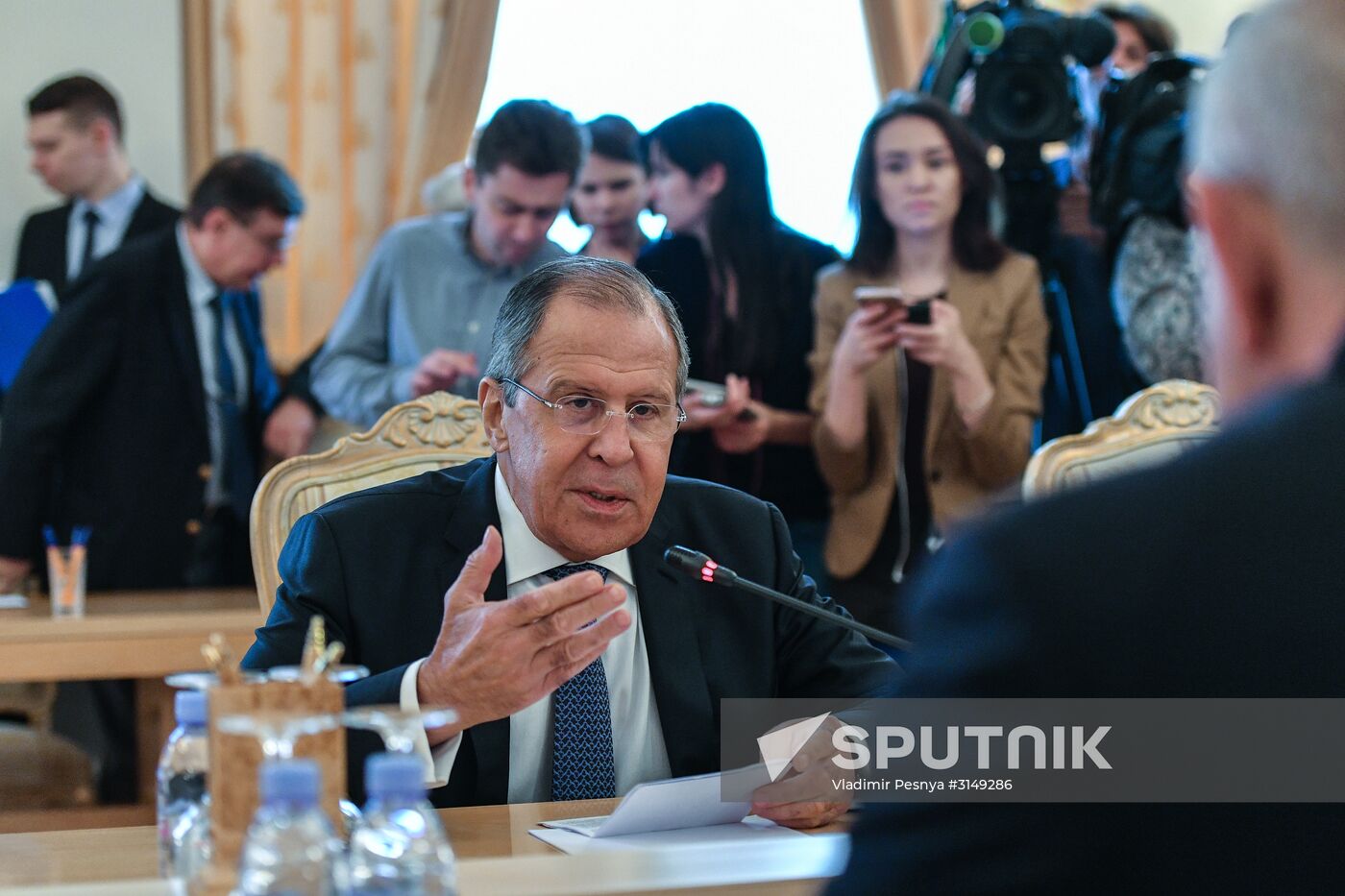 Russian Foreign Minister Sergei Lavrov meets with his South Ossetian counterpart Dmitry Medoyev