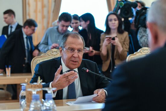 Russian Foreign Minister Sergei Lavrov meets with his South Ossetian counterpart Dmitry Medoyev