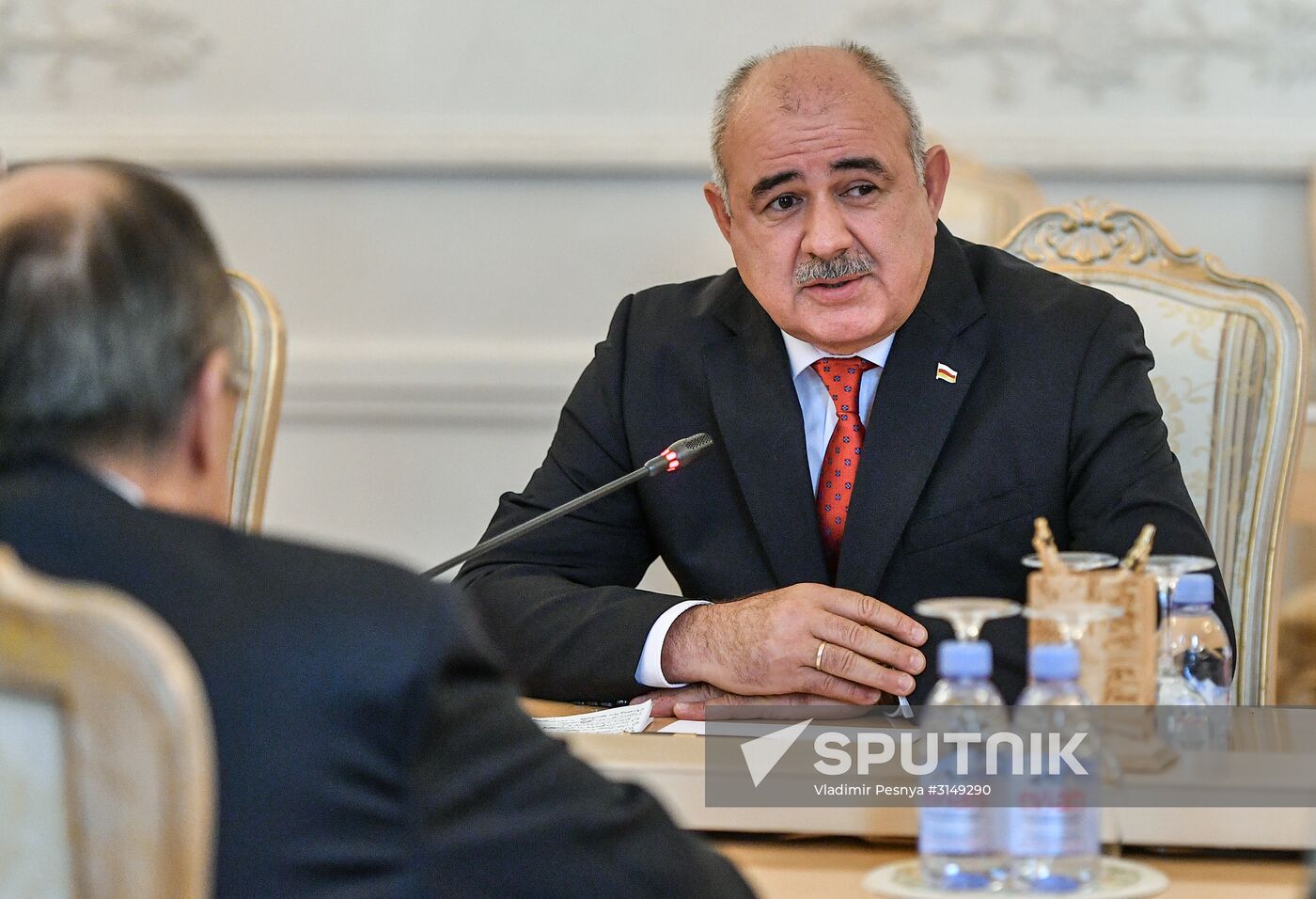 Russian Foreign Minister Sergei Lavrov meets with his South Ossetian counterpart Dmitry Medoyev