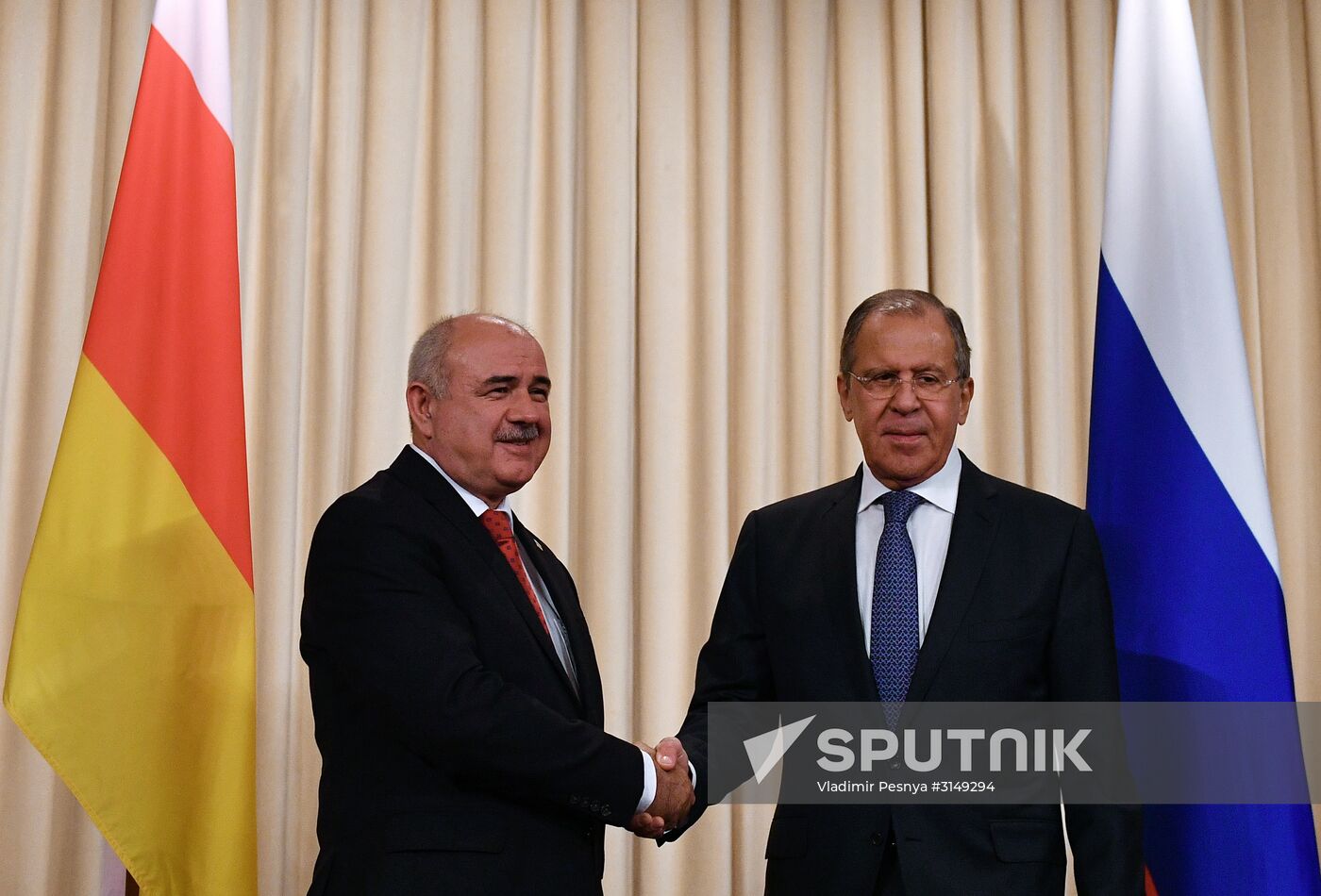 Russian Foreign Minister Sergei Lavrov meets with his South Ossetian counterpart Dmitry Medoyev