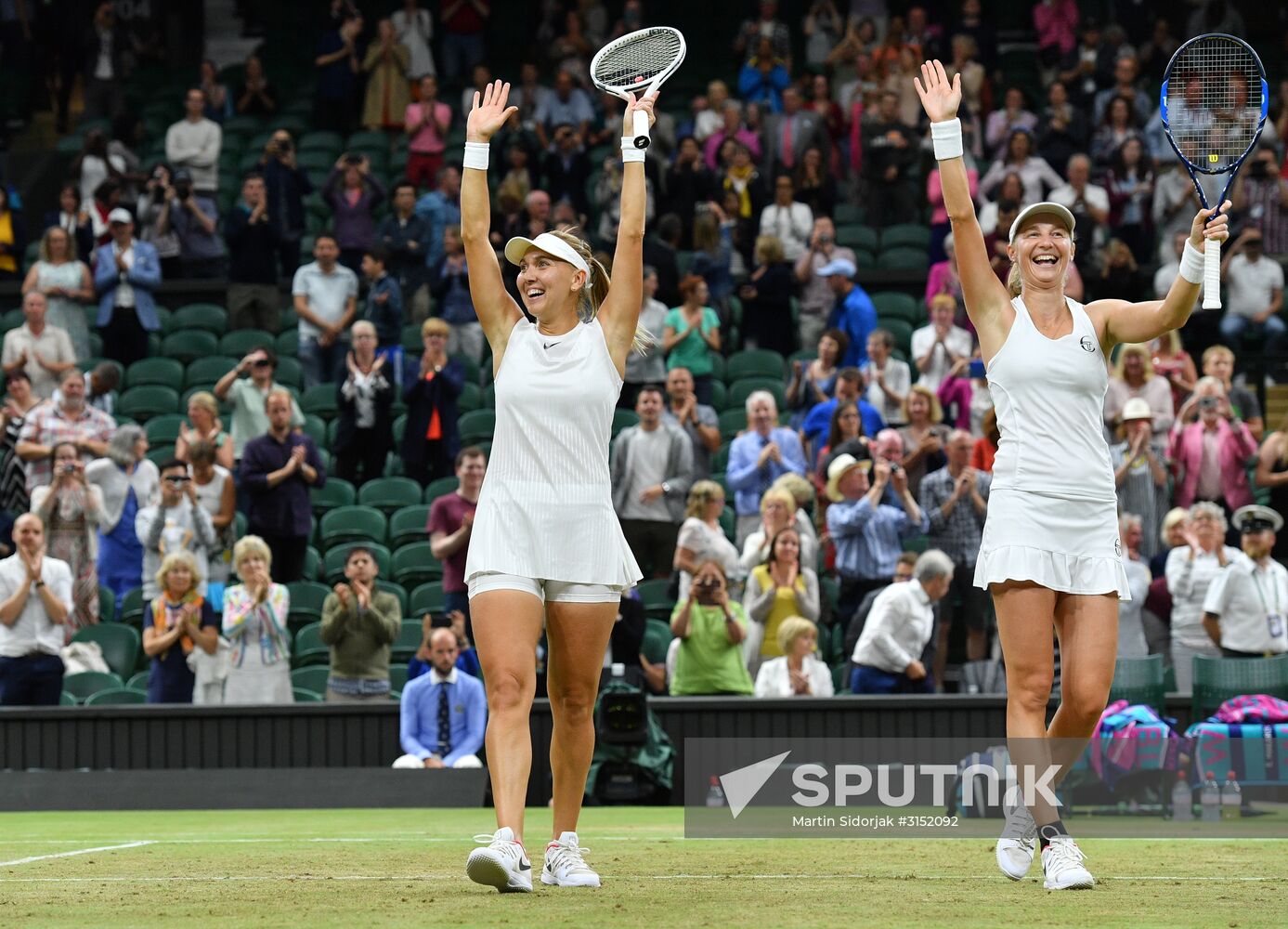 Russian tennis players Ekaterina Makarova and Elena Vesnina win Wimbledon women's doubles tournament