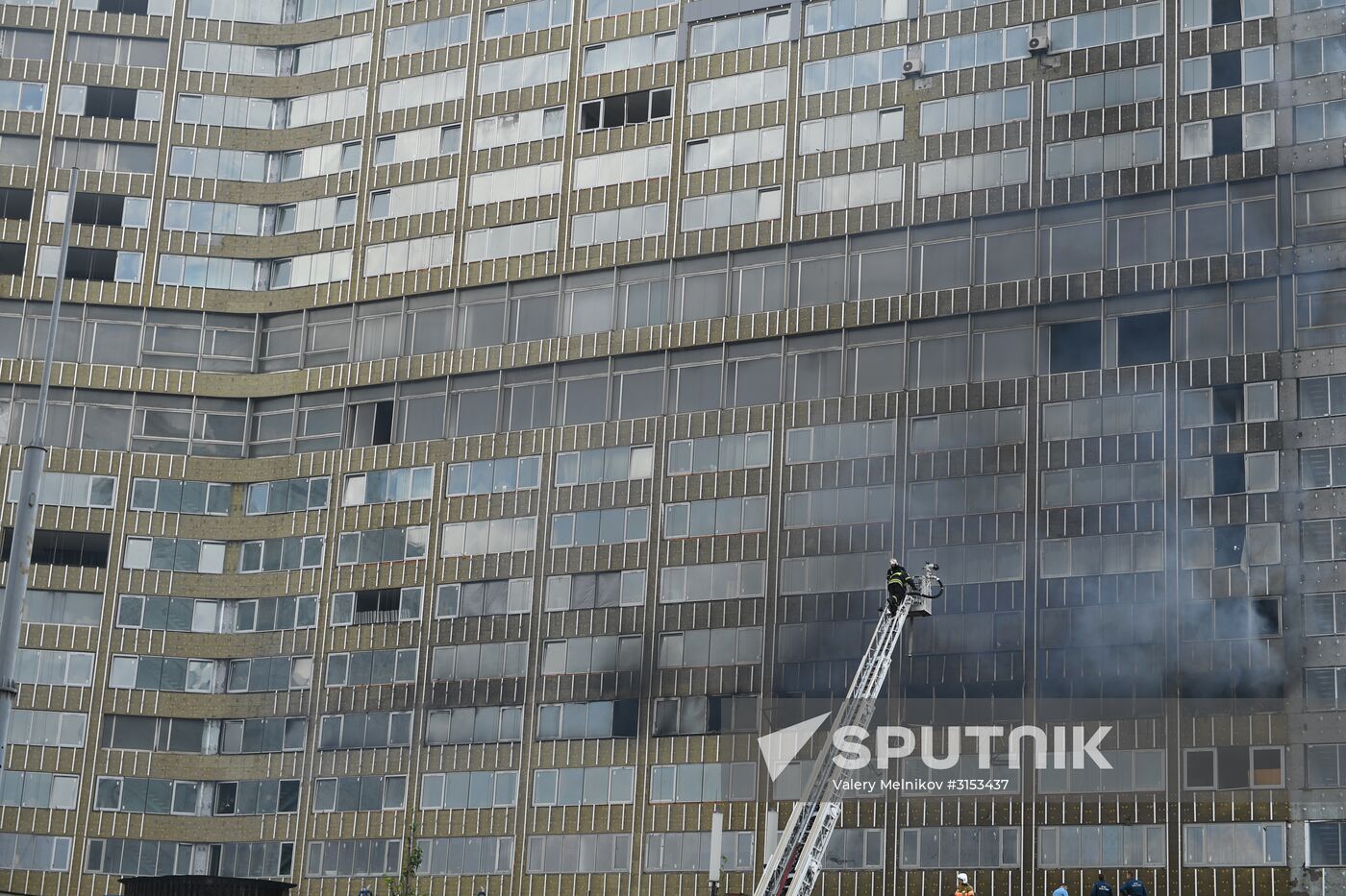 Fire sweeps skyscraper on Moscow's Novy Arbat Street