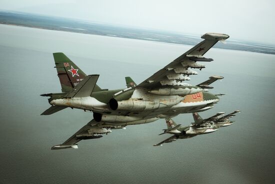 Flight training of Sukhoi SU-25 crews in Primorsko-Akhtarsk
