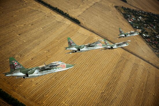Flight training of Sukhoi SU-25 crews in Primorsko-Akhtarsk